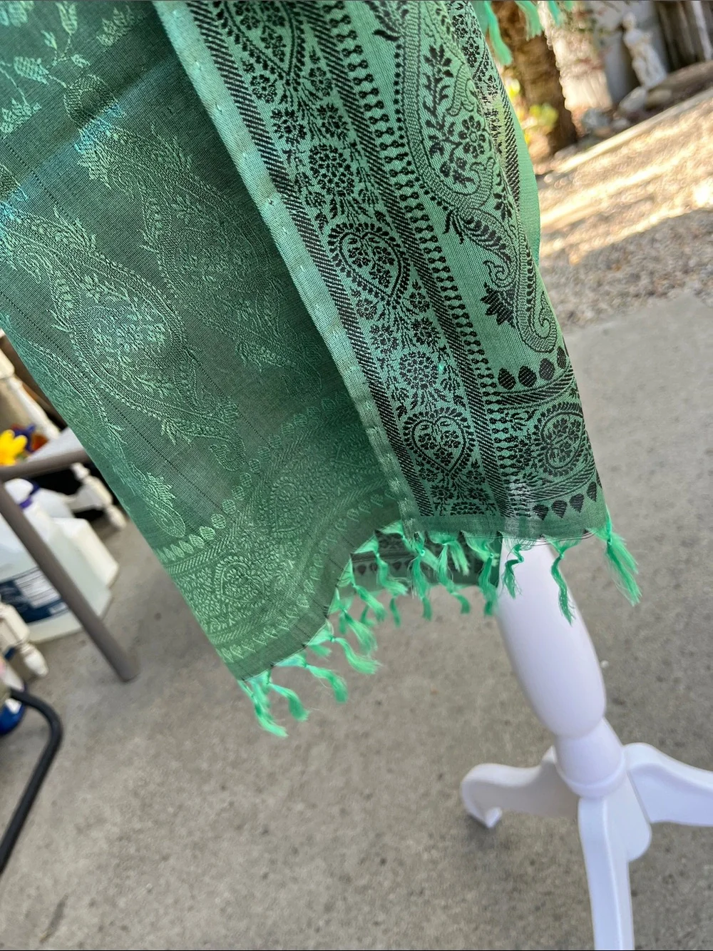 NWOT Silk India Teal Wrap Scarf Flowy with Fringe